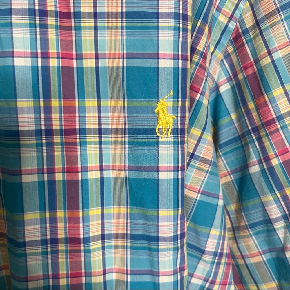 Ralph Lauren Colorful Plaid Shirt 2XB Yellow Pony Preppy - Picture 4 of 8